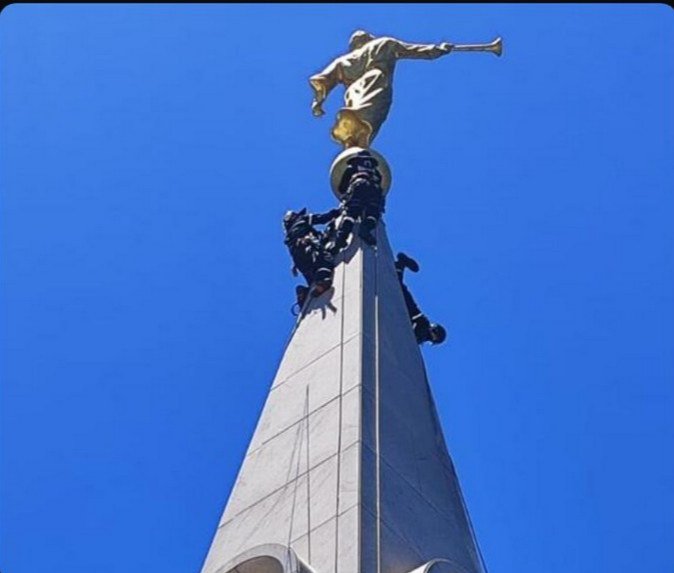 Rope access to the top of the spire