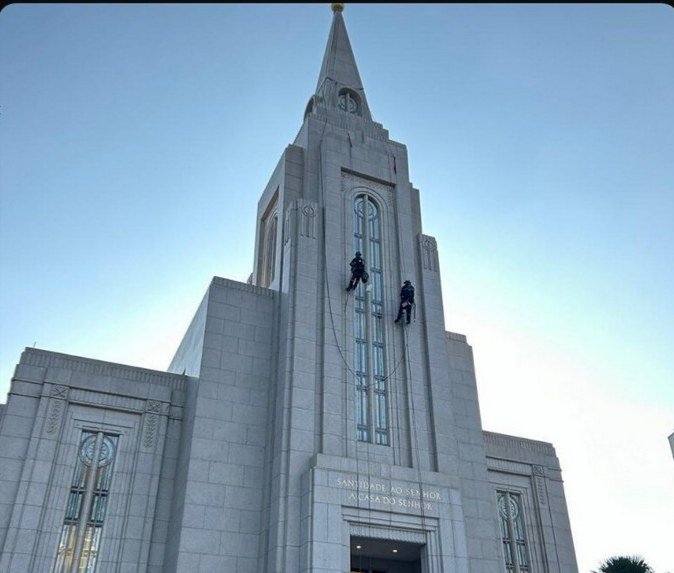 The Curitiba temple façade during the work