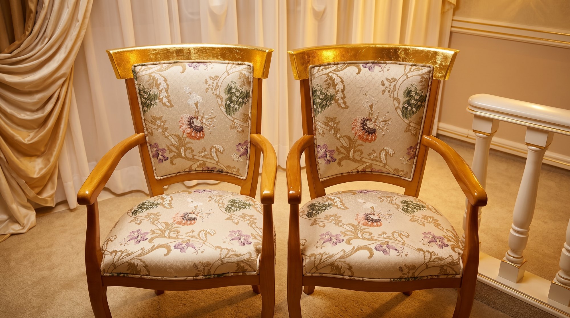 Furniture with gold leaf & ribbon